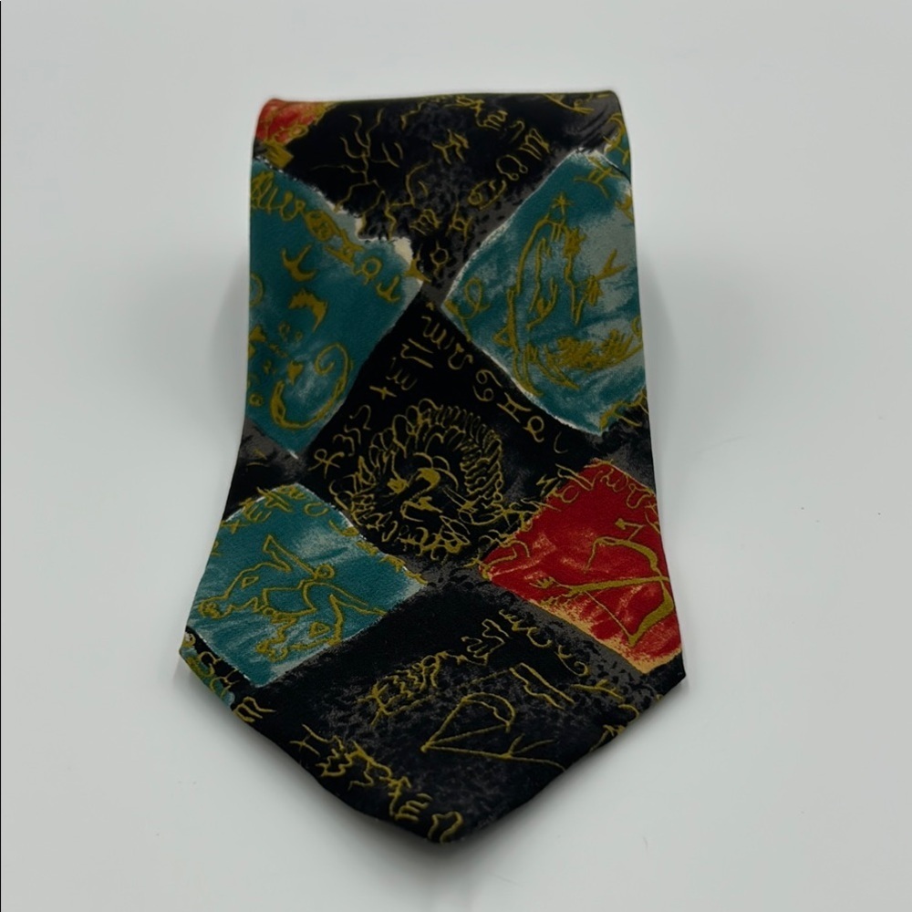 Vintage Hugo Boss Multicolor Abstract Silk Tie Men's Geometric